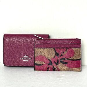 Coach Double Card Holder Mini Wallet CZ447 Red Bow Signature Canvas Small